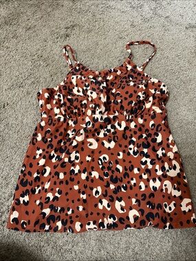 Spaghetti Strap Animal Print Cami Top - Rust/Black